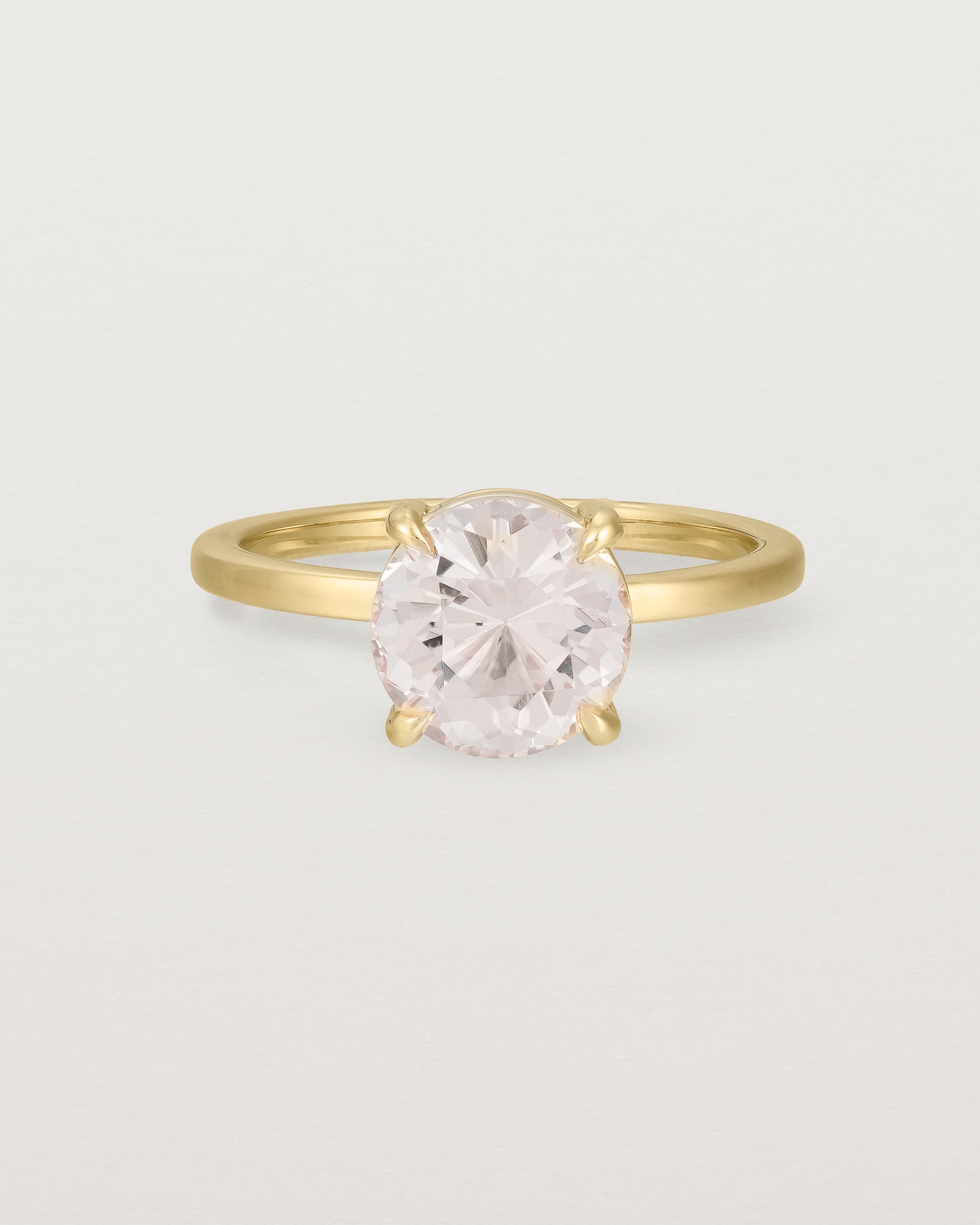 Front view of the Una Round Solitaire | Morganite | Yellow Gold