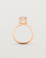 Standing view of the Una Round Solitaire | Morganite | Rose Gold stacked with the Adeline Crown Ring. 