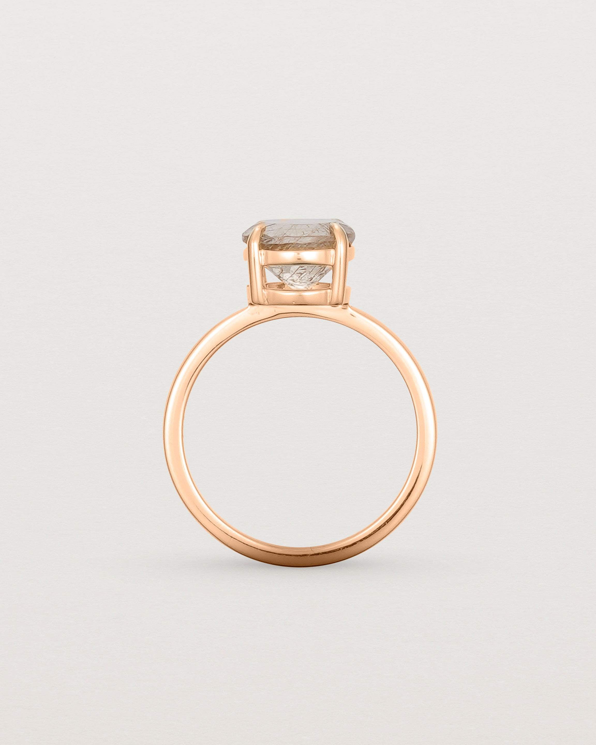 Standing view of the Front view of the Una Round Solitaire | Rutilated Quartz | Rose Gold.