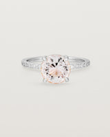Front view of the Una Round Solitaire | Morganite | White Gold with cascade Diamond shoulders.