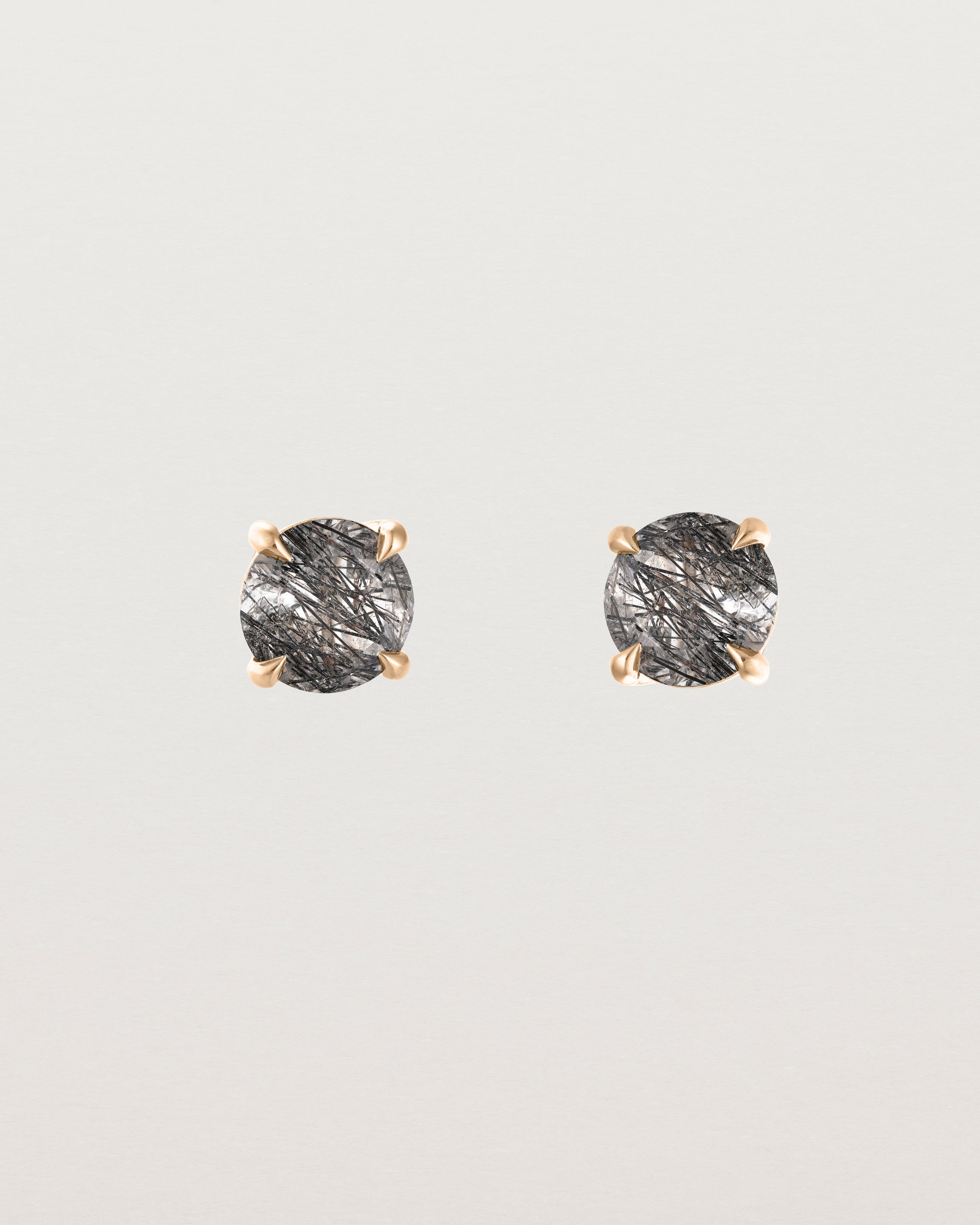 Front view of the Una Studs | Tourmalinated Quartz in rose gold.