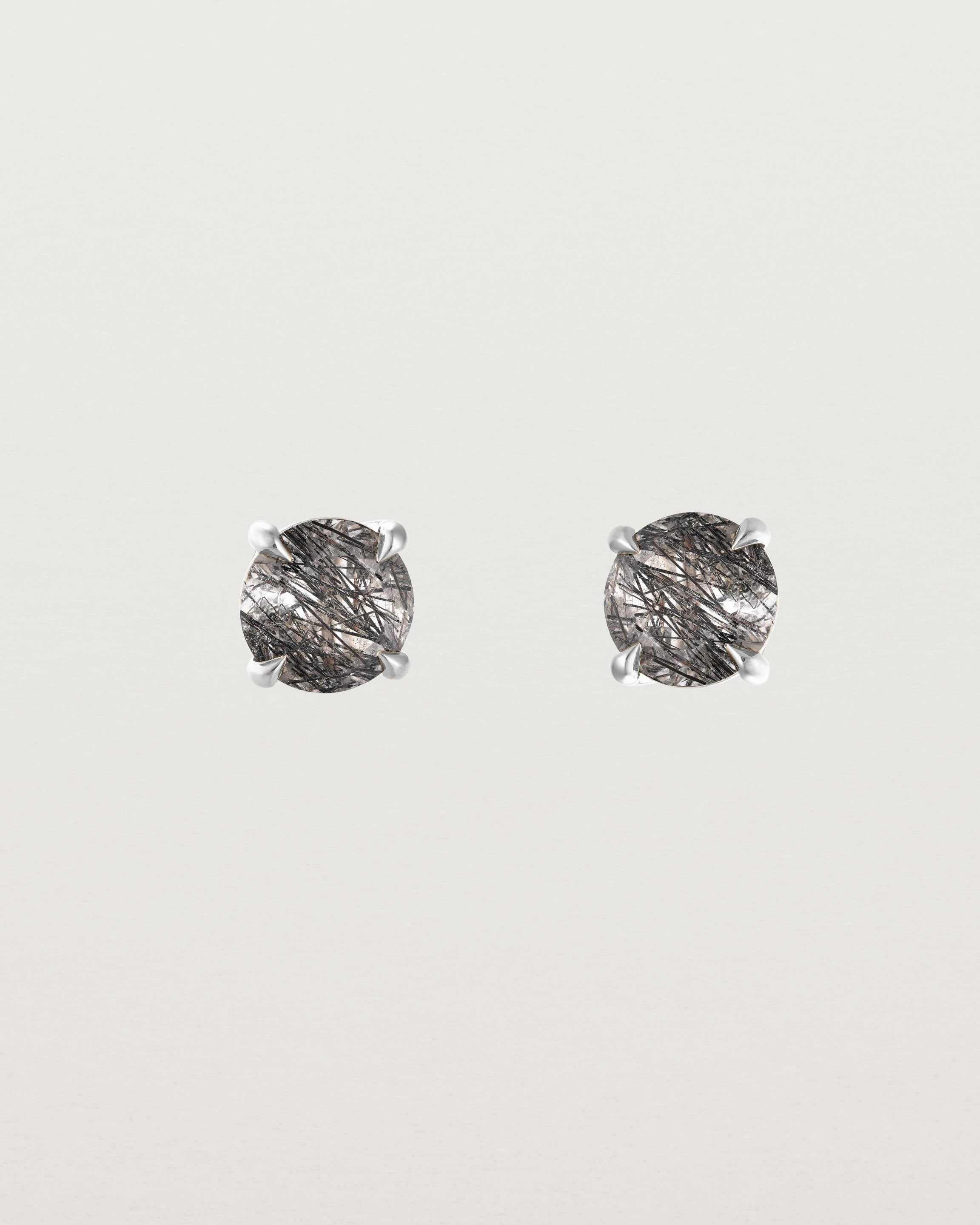 Front view of the Una Studs | Tourmalinated Quartz in sterling silver.