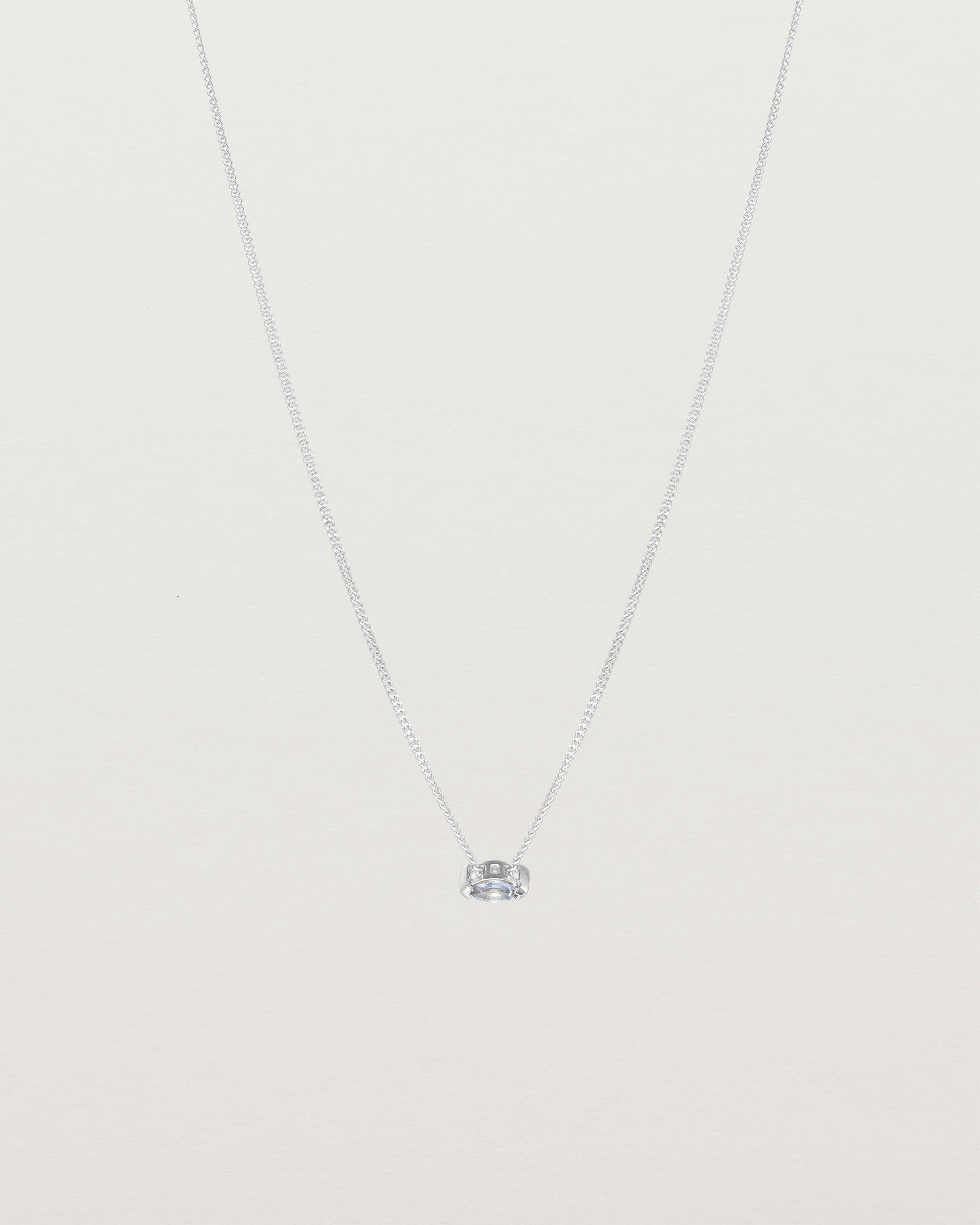 Full view of the Vega Slider Necklace | Sapphire | White Gold.