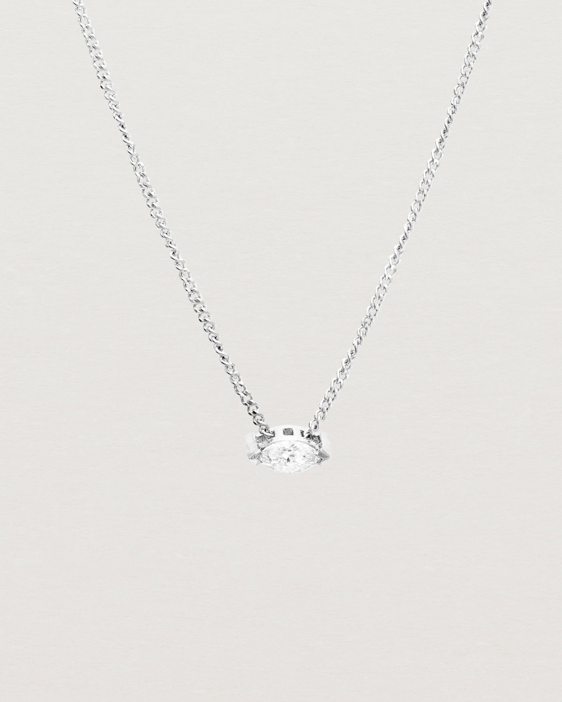 Close up view of the Vega Slider Necklace | Diamond | White Gold.