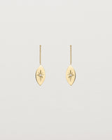 Front view of the Willow Drop Earrings | Birthstone in yellow gold with a Diamond.