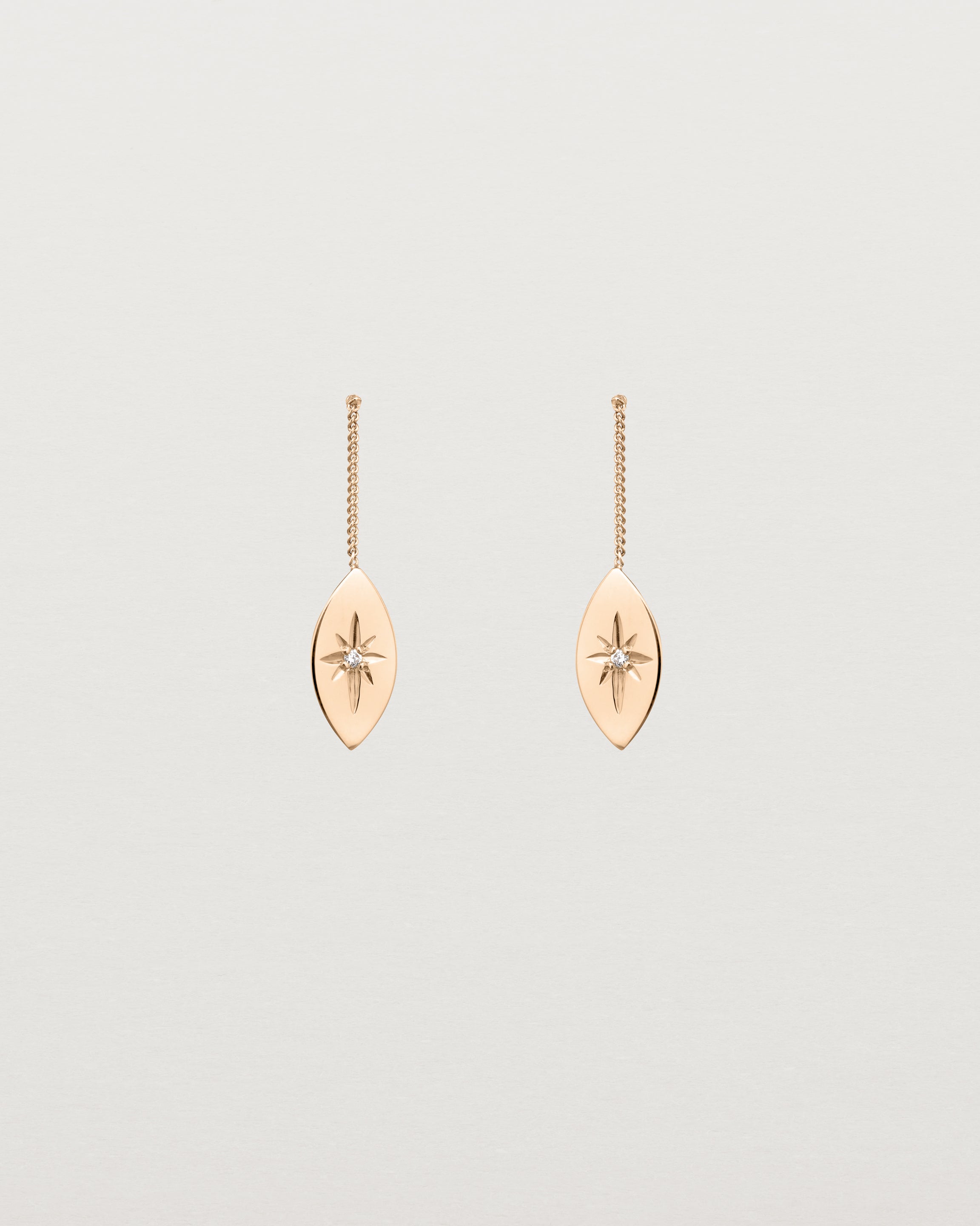 Front view of the Willow Drop Earrings | Birthstone in rose gold with a Diamond.