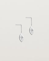 Angled view of the Willow Drop Earrings | Birthstone in white gold with a Diamond.