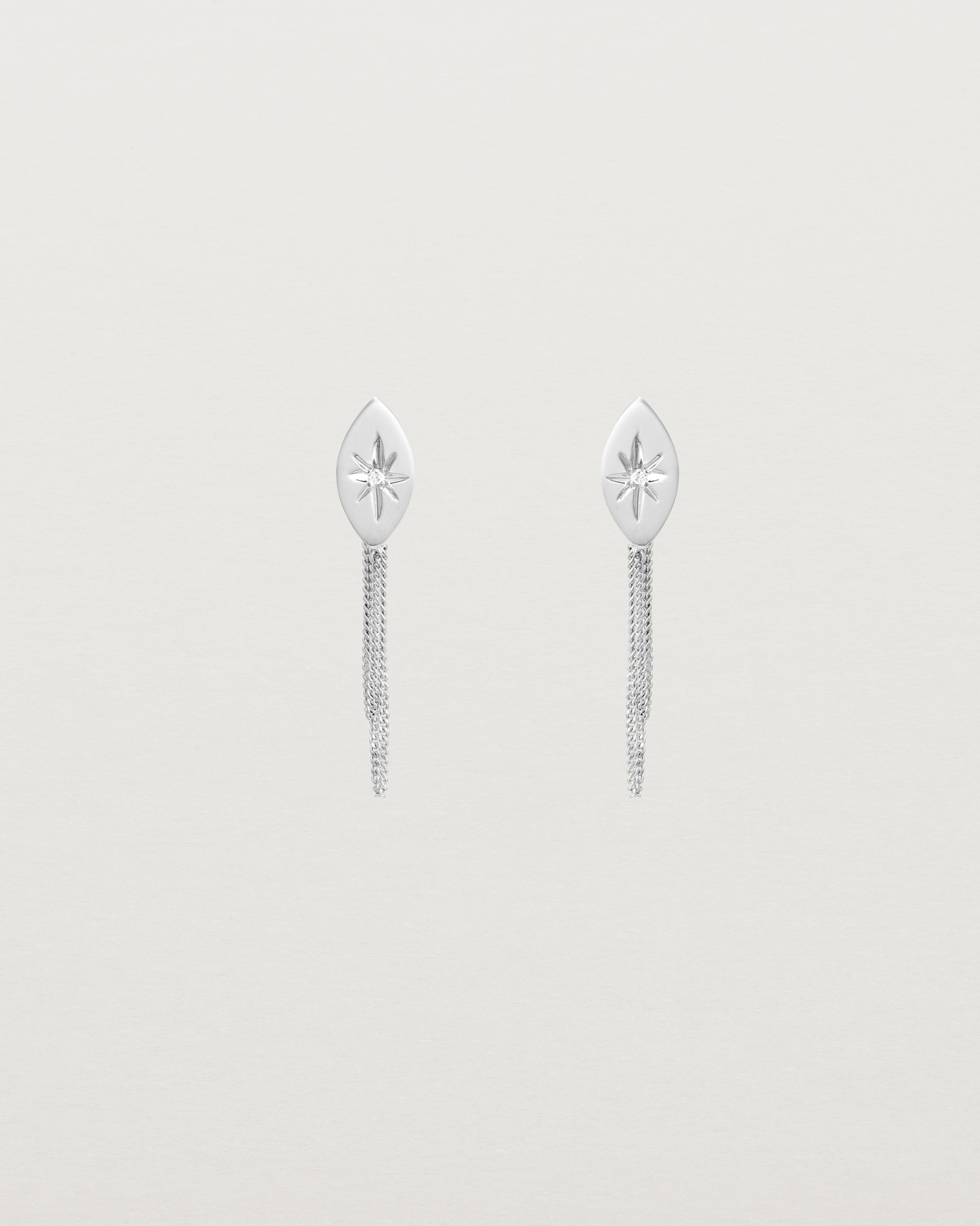 Front view of the Willow Loop Studs | Birthstone in sterling silver with white diamonds.