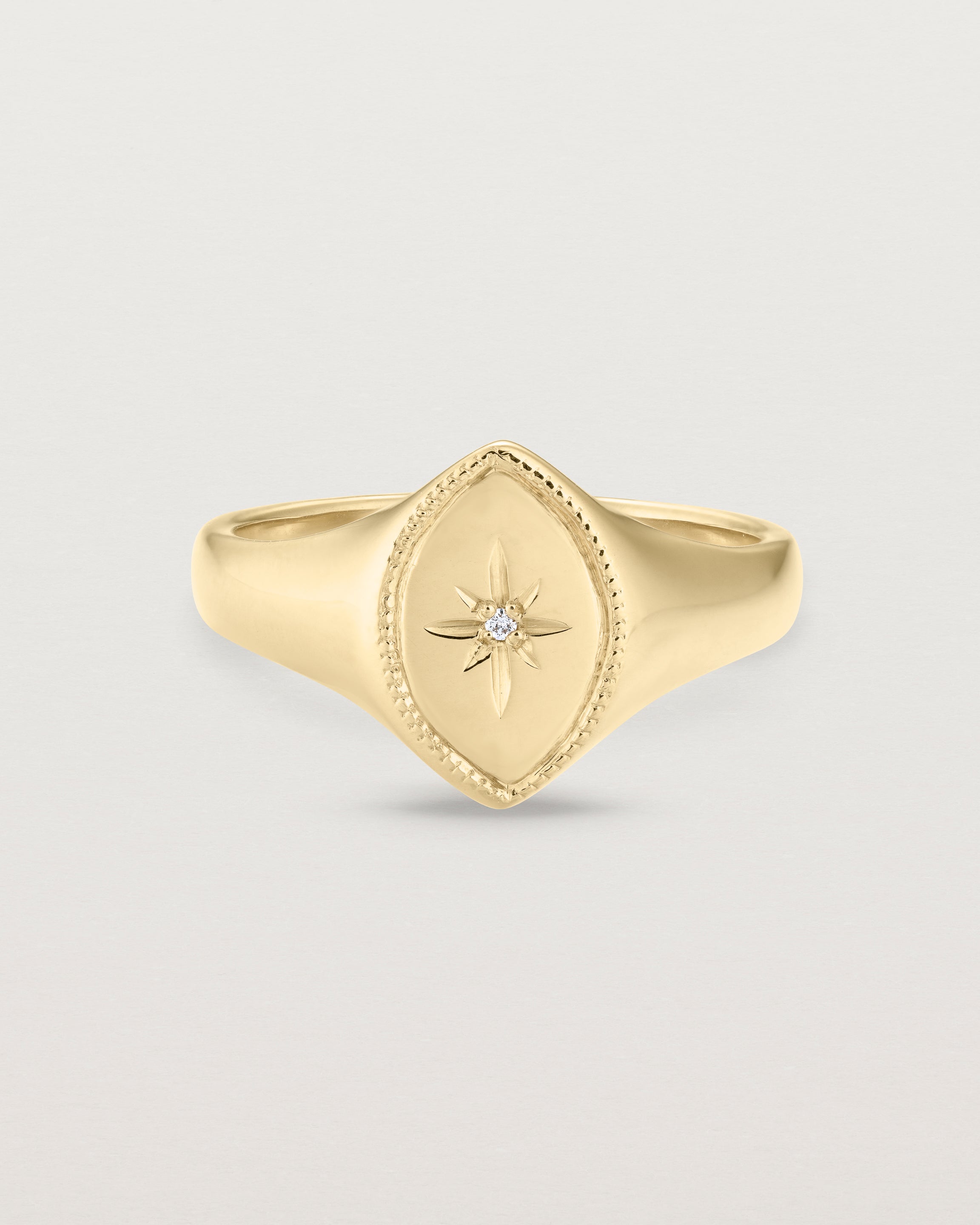 Front view of the Willow Millgrain Signet Ring | Birthstone in yellow gold.