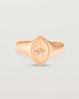 Front view of the Willow Millgrain Signet Ring | Birthstone in rose gold.