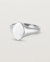 Angled view of the Willow Signet Ring in sterling silver.