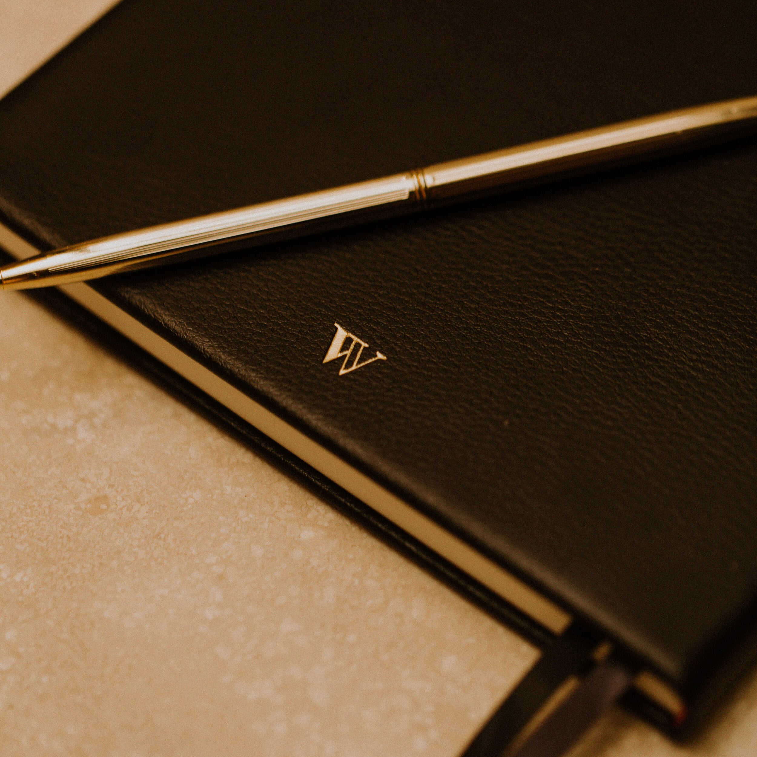 Close up of the black leather Notebook by Wellnoted