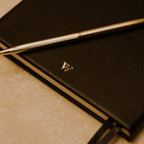 Close up of the black leather Notebook by Wellnoted