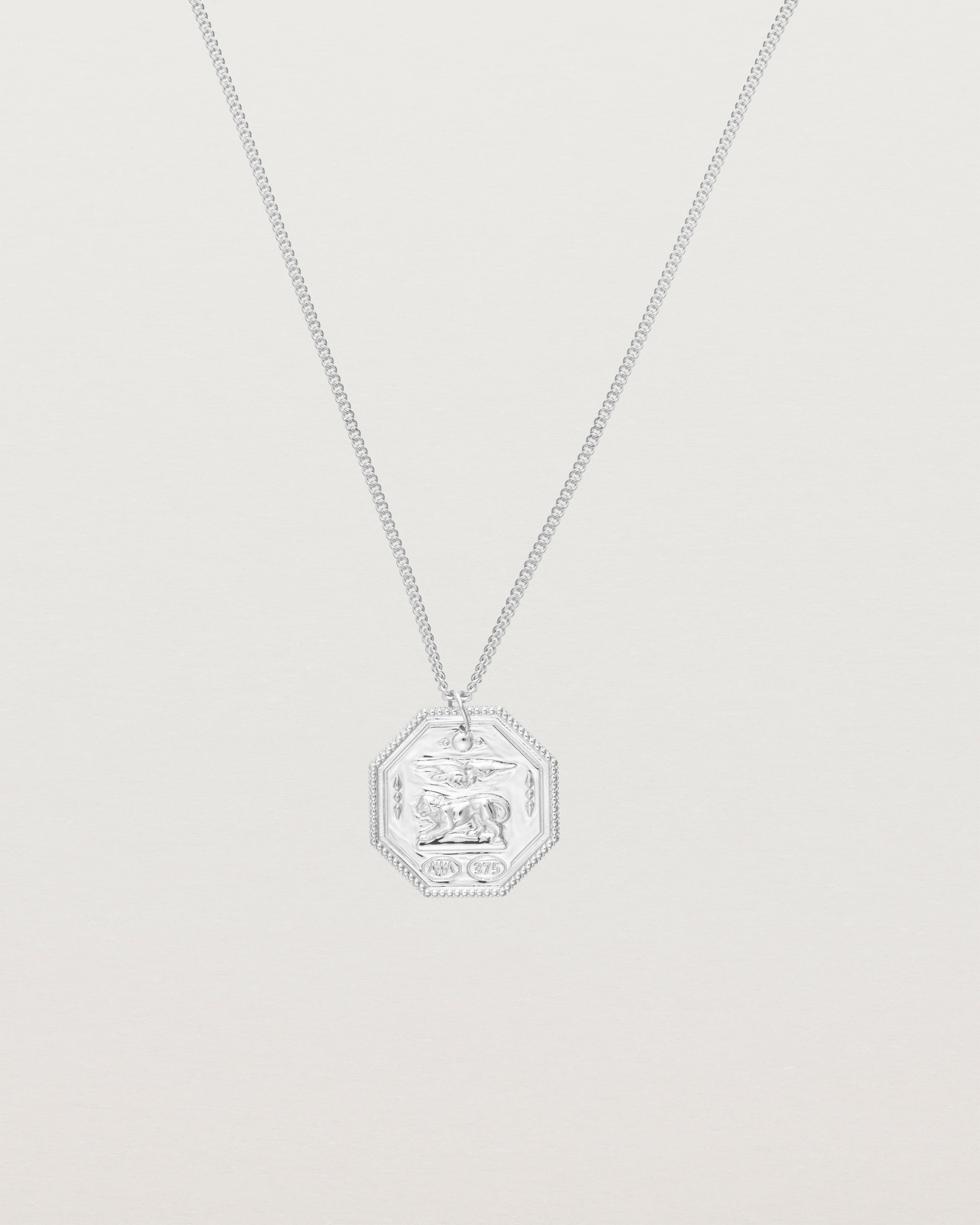 Angled view of the Aeneid Necklace in Sterling Silver.