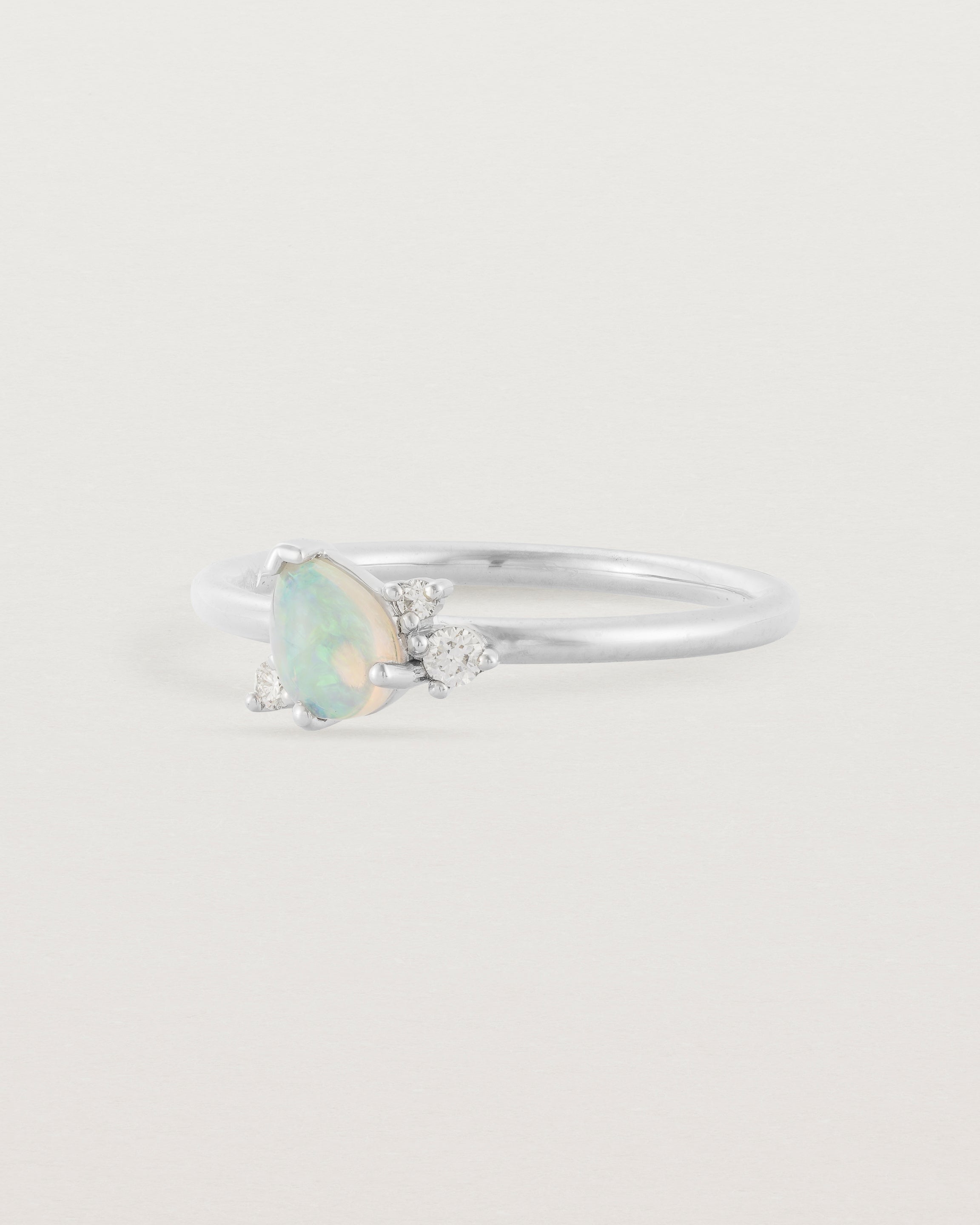 Angled view of the Aeni Cluster Ring | Opal | White Gold.