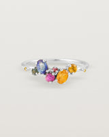 white gold multi coloured precious stone ring