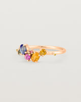 rose gold multi coloured precious stone ring