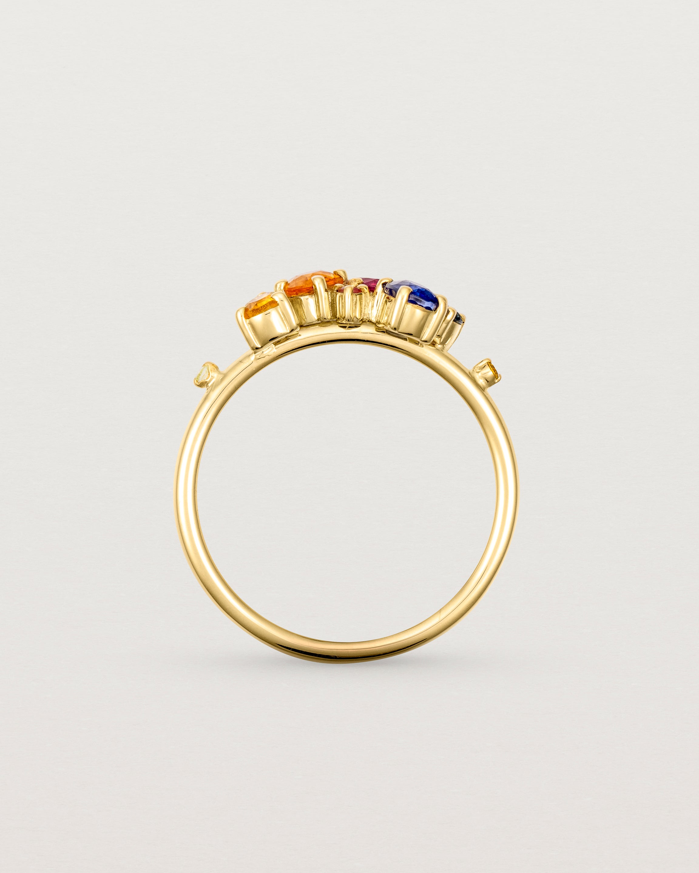 Yellow gold multi coloured precious stone ring