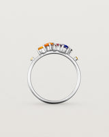 white gold multi coloured precious stone ring