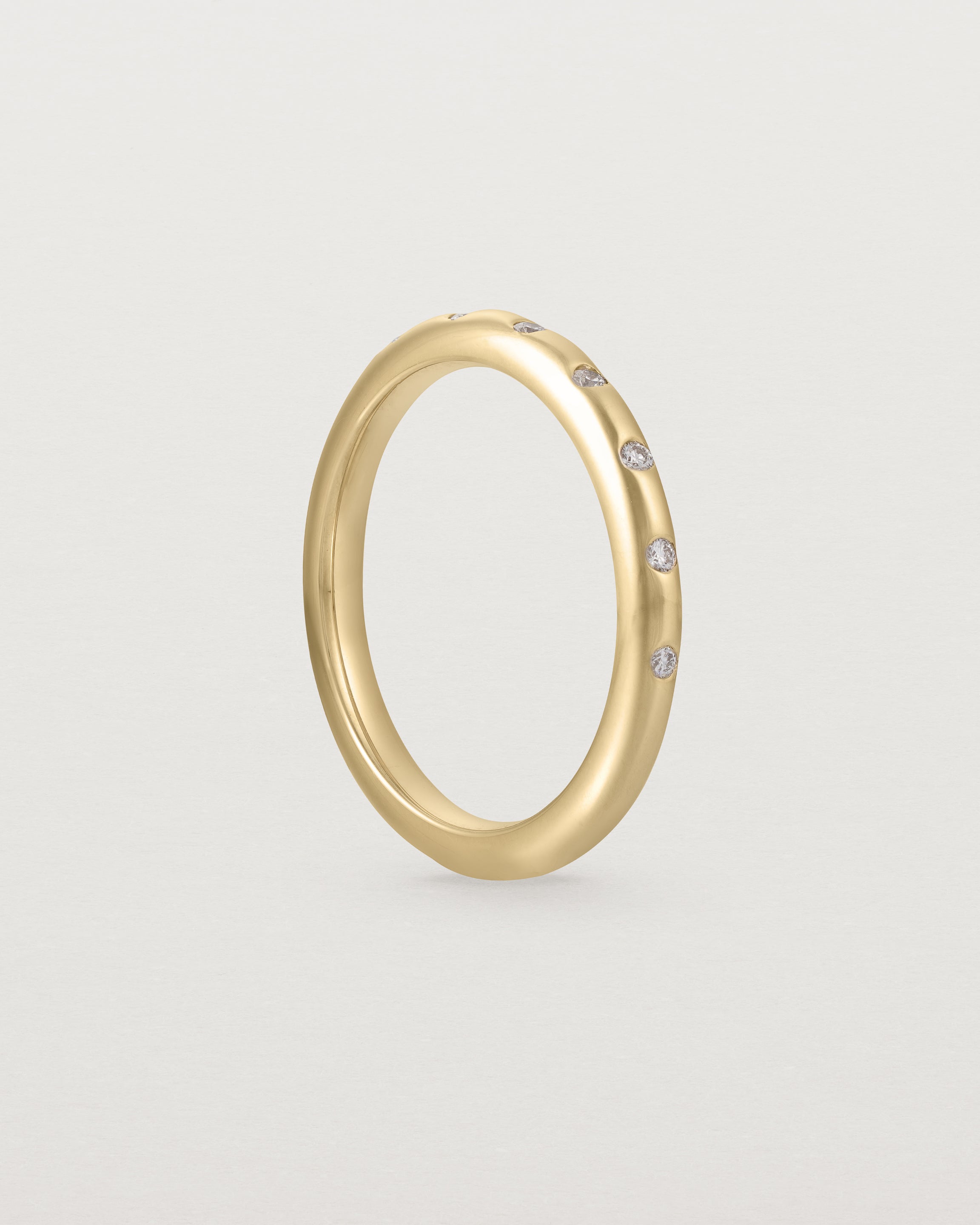Standing view of Bold Curve Ring | 2mm | Diamonds | Yellow Gold.