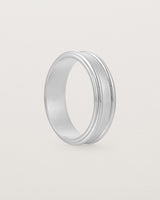 Standing view of the Border Wedding Ring | 6mm | White Gold.