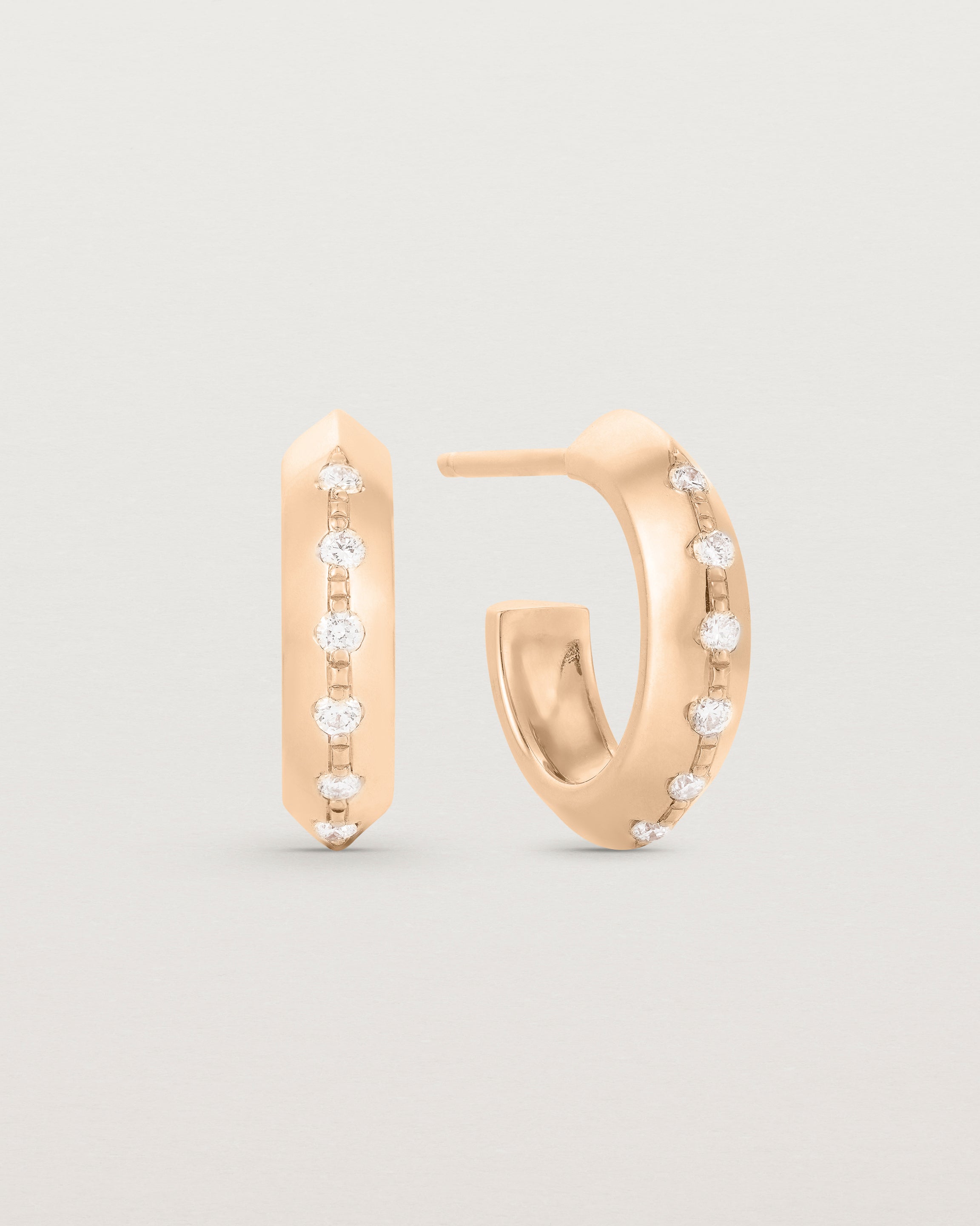 A pair of Cascade Knife Edge Hoops | Diamonds | Rose Gold.