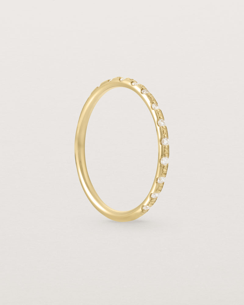 Standing View of Cascade Round Profile Wedding Ring | Diamonds | Yellow Gold