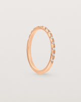 Standing View of Cascade Square Profile Wedding Ring | Diamonds | Rose Gold