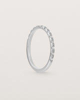Standing View of Cascade Square Profile Wedding Ring | Diamonds | White Gold 