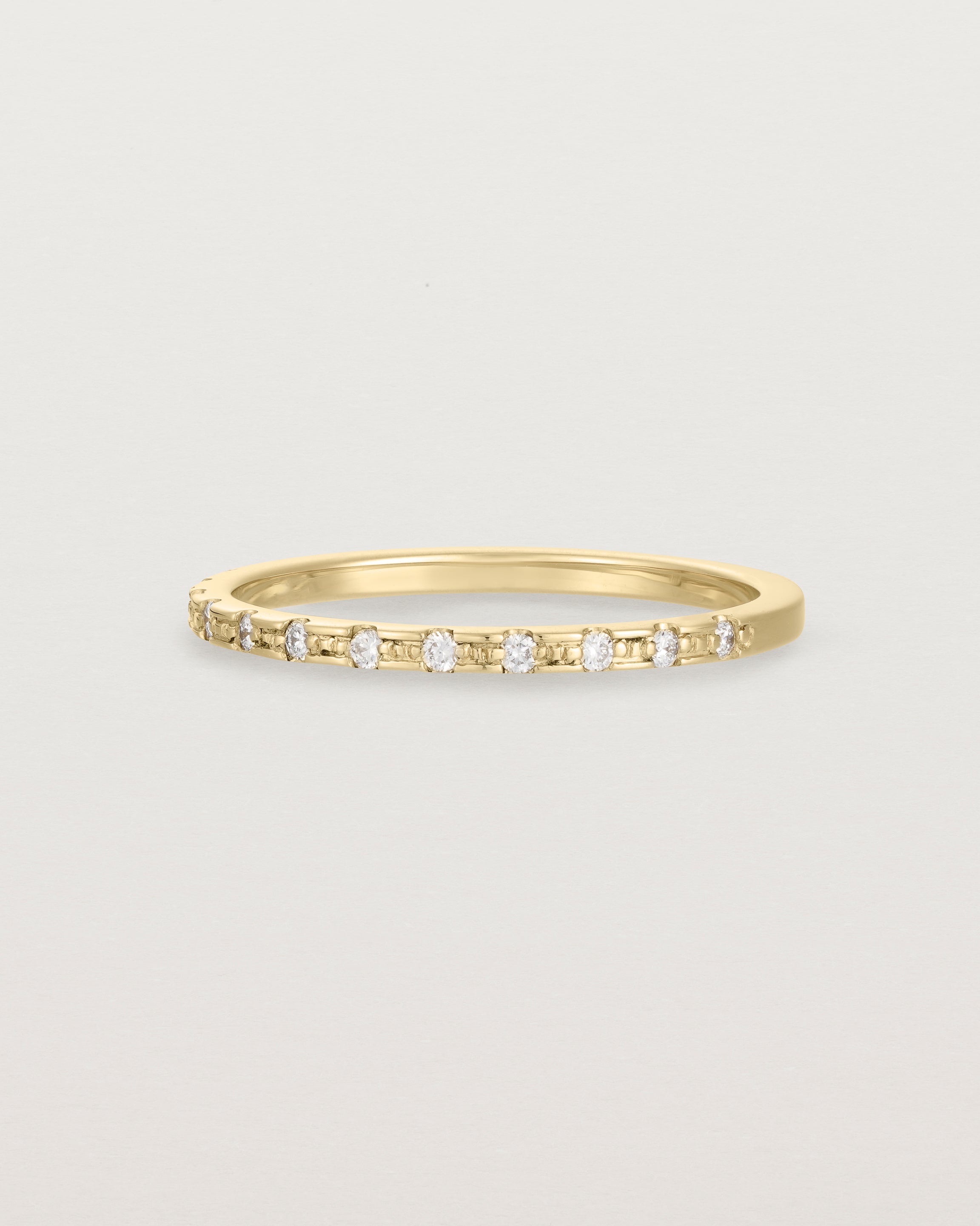 Side View of Cascade Square Profile Wedding Ring | Diamonds | Yellow Gold