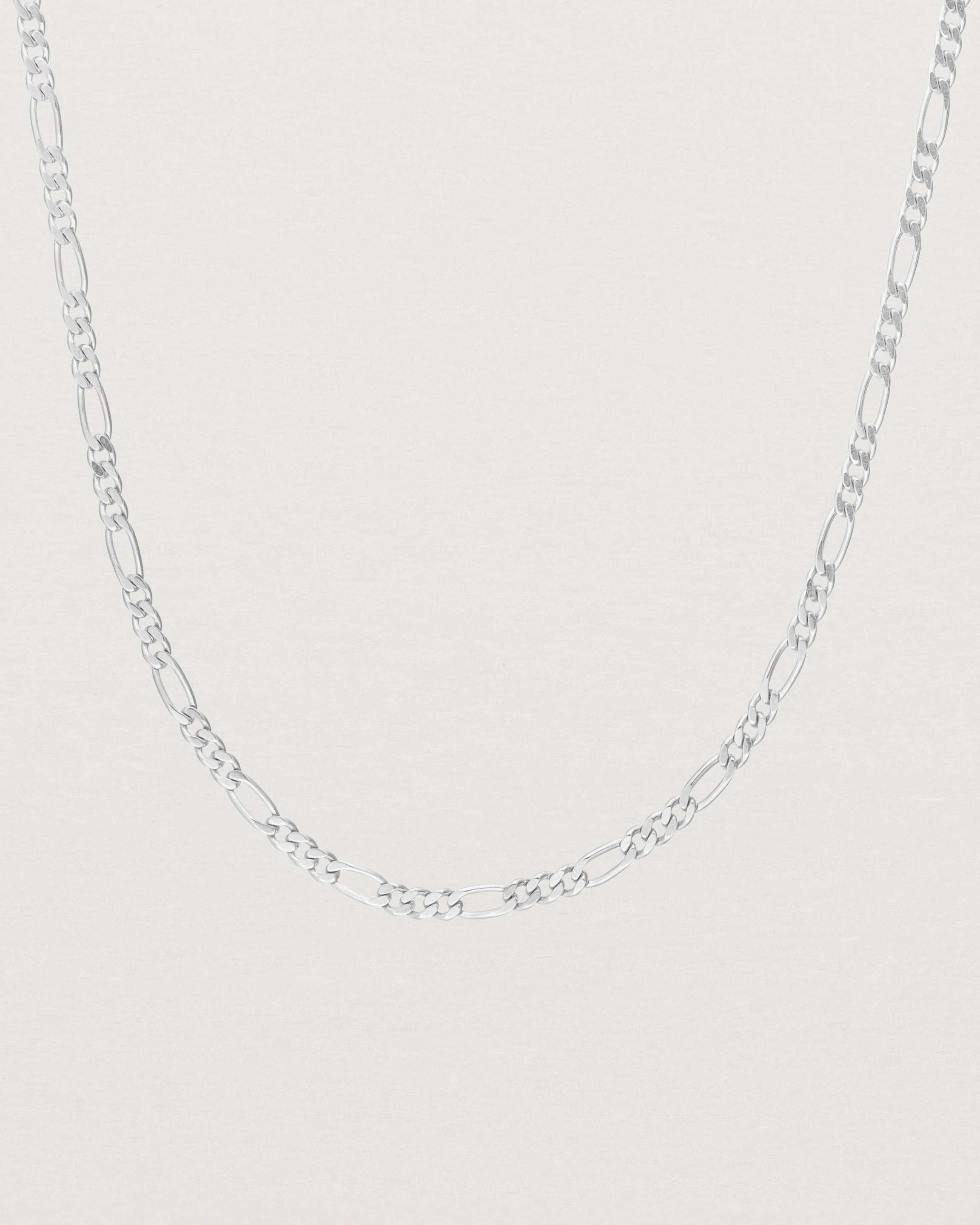 Close up of the Figaro Chain Necklace | Bold in Sterling Silver.