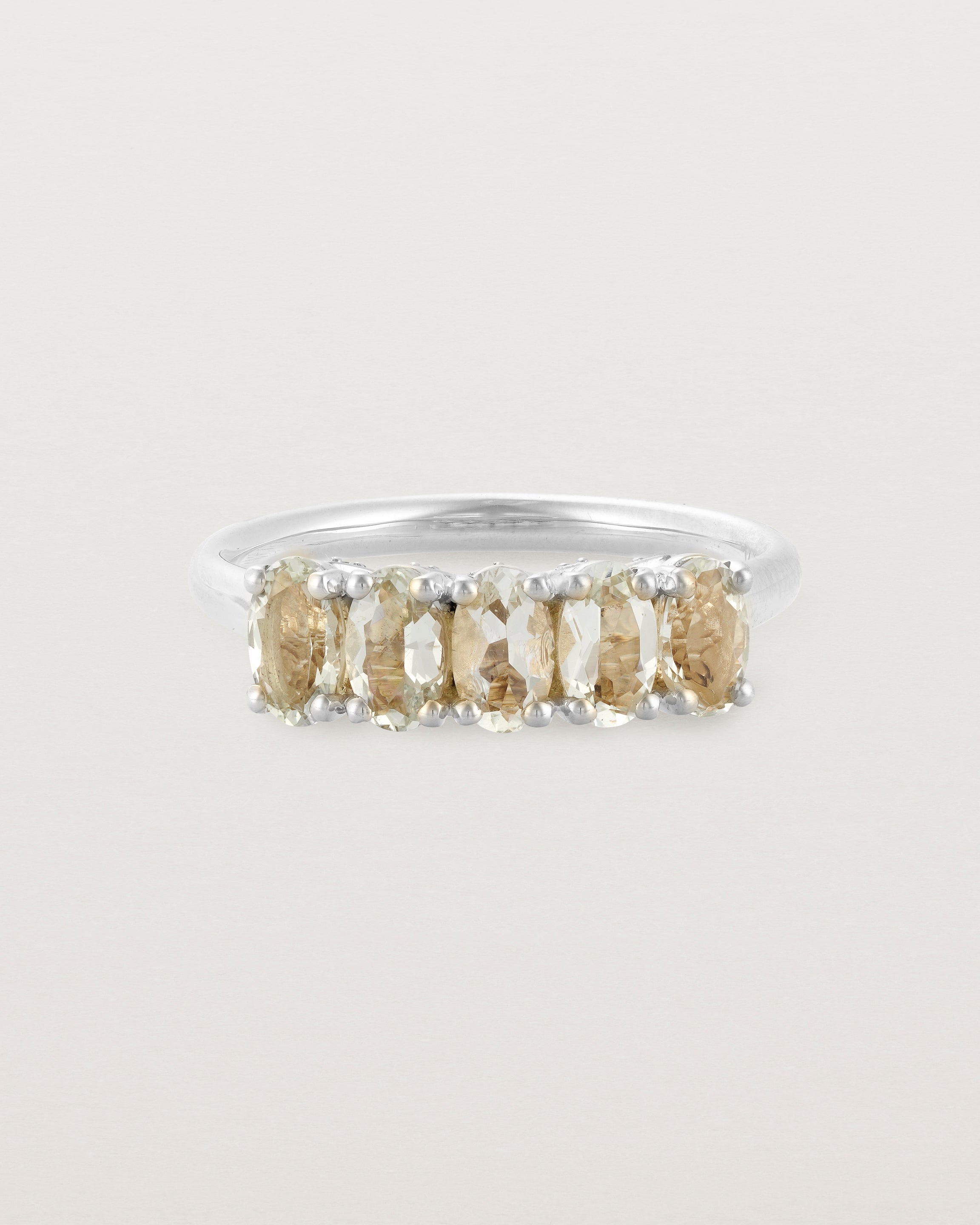 Front view of the Fiore Wrap Ring | Green Amethyst | White Gold.