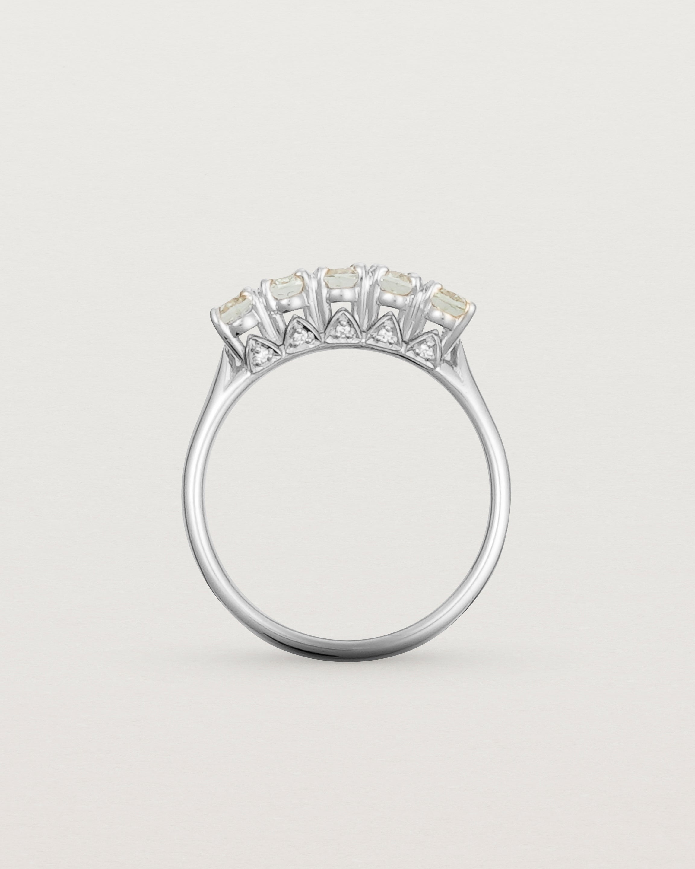 Standing view of the Fiore Wrap Ring | Green Amethyst | White Gold.