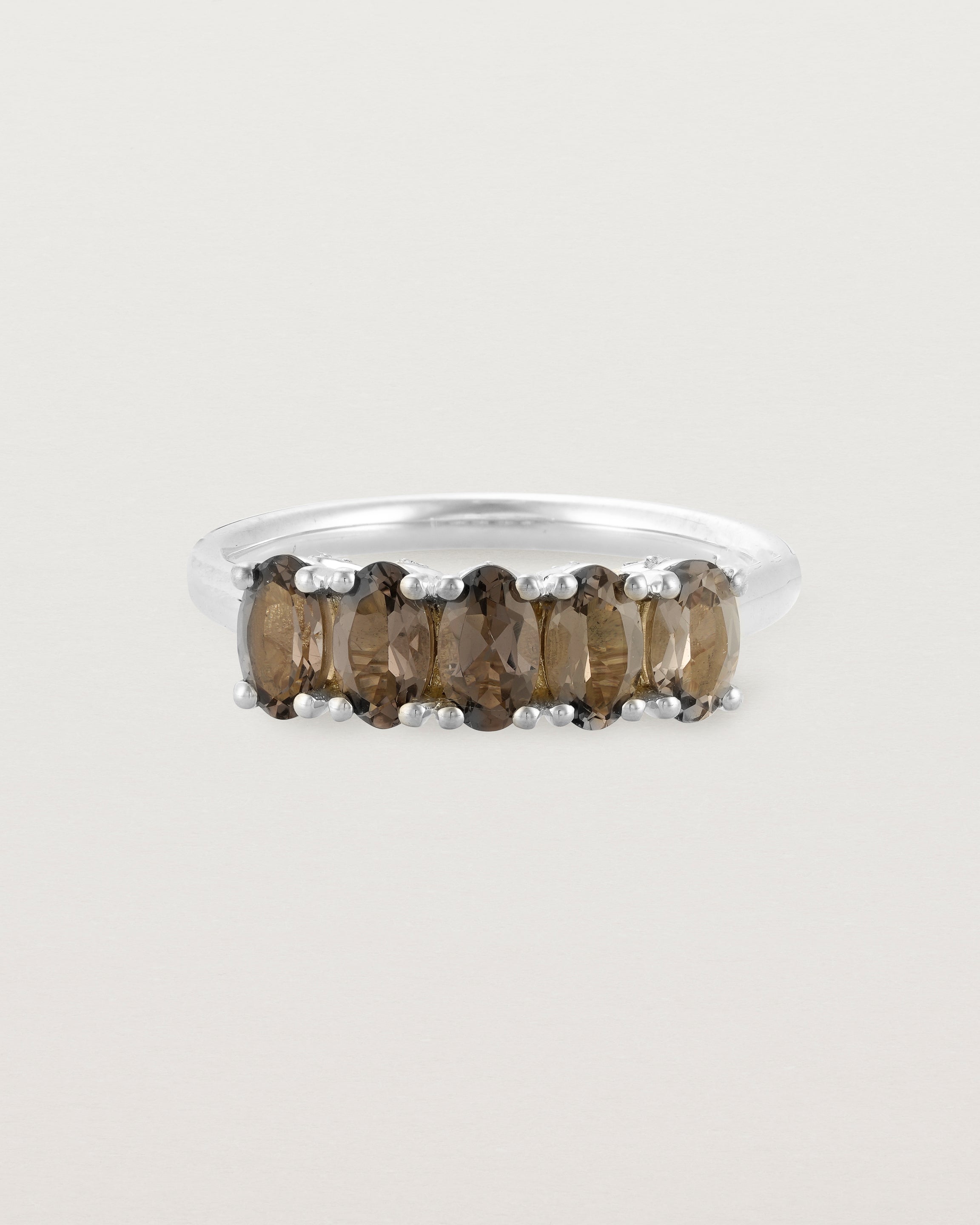 Front view of the Fiore Wrap Ring | Smokey Quartz | White Gold.