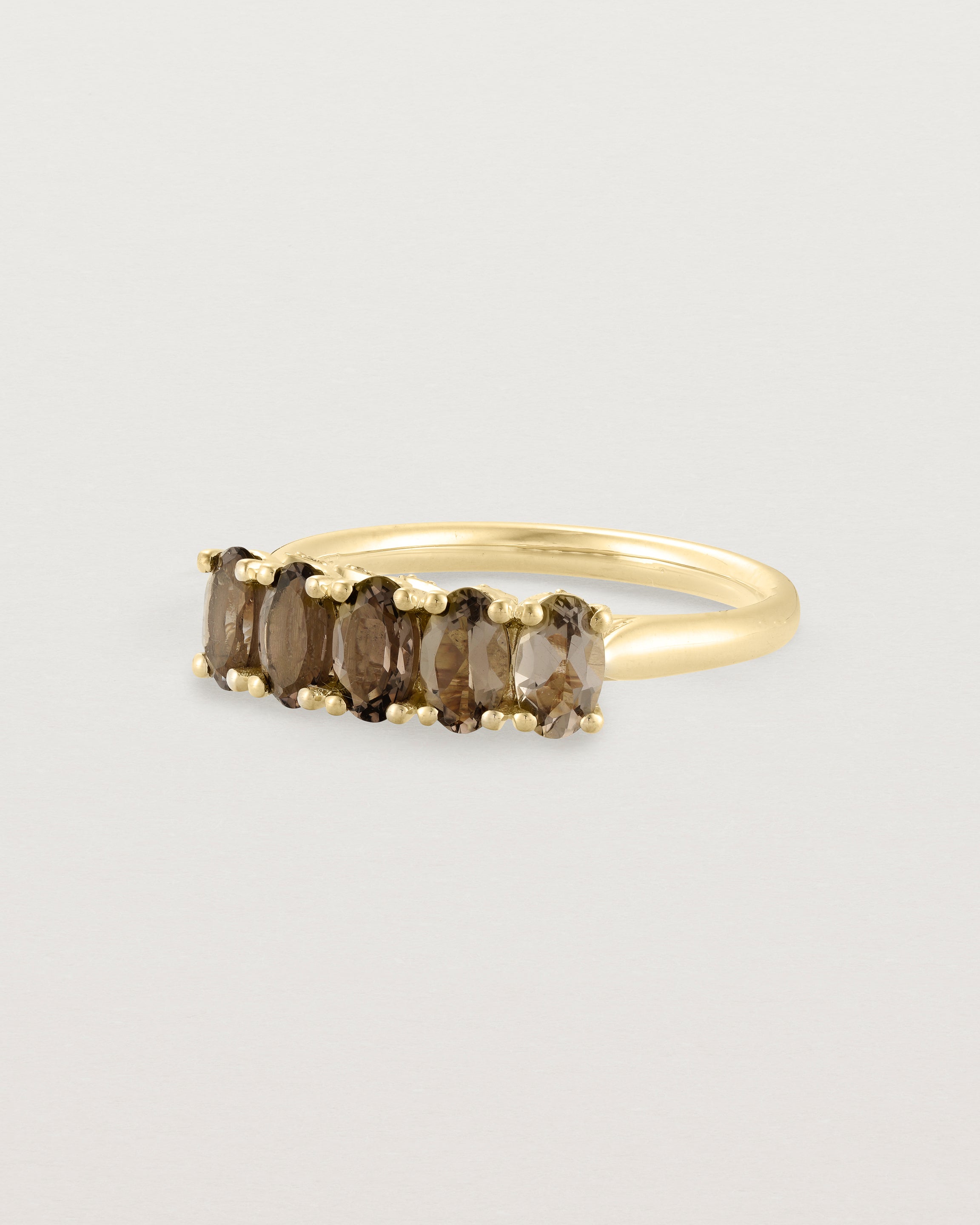 Angled view of the Fiore Wrap Ring | Smokey Quartz | Yellow Gold.
