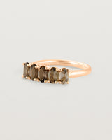 Angled view of the Fiore Wrap Ring | Smokey Quartz | Rose Gold.