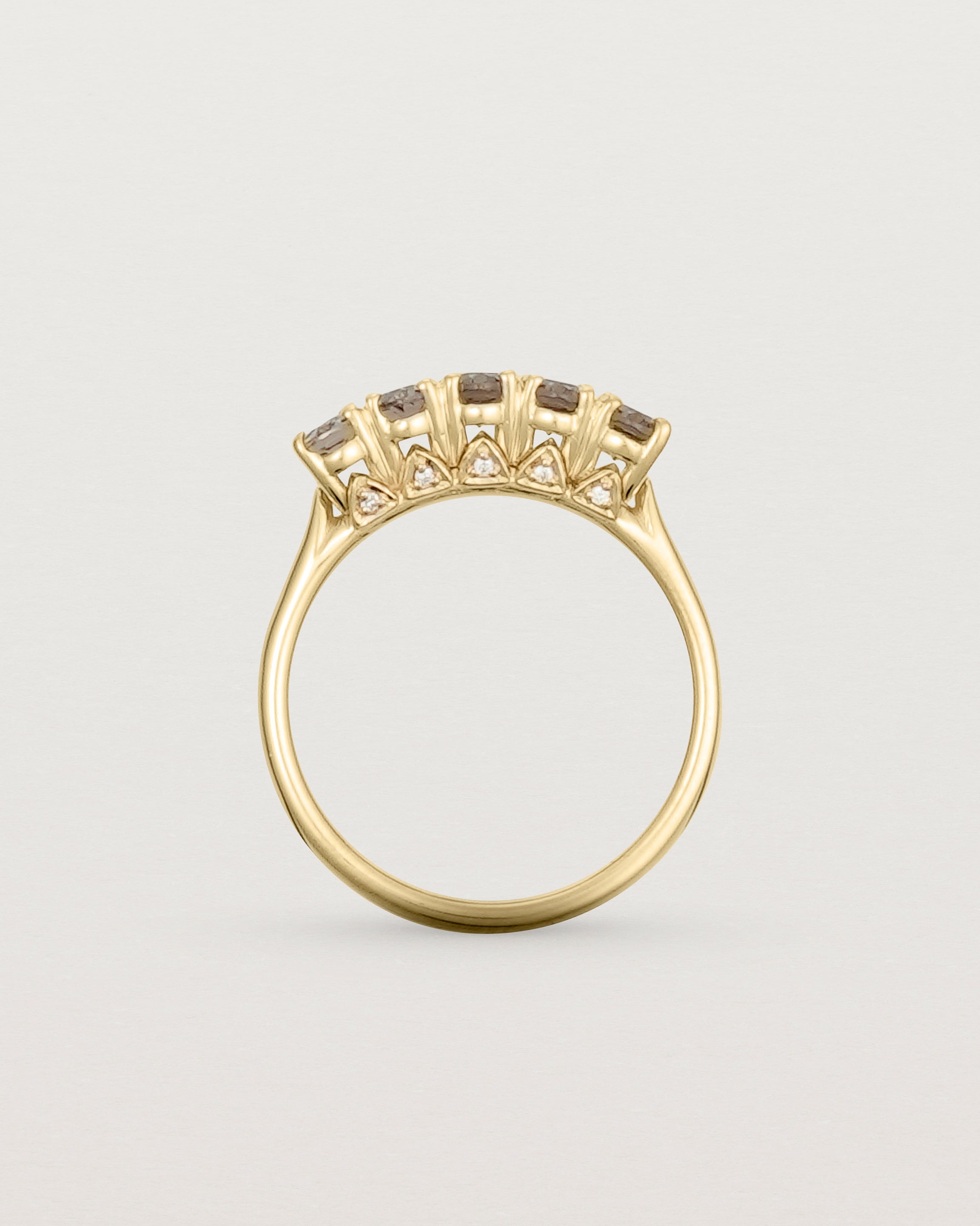 Standing view of the Fiore Wrap Ring | Smokey Quartz | Yellow Gold.
