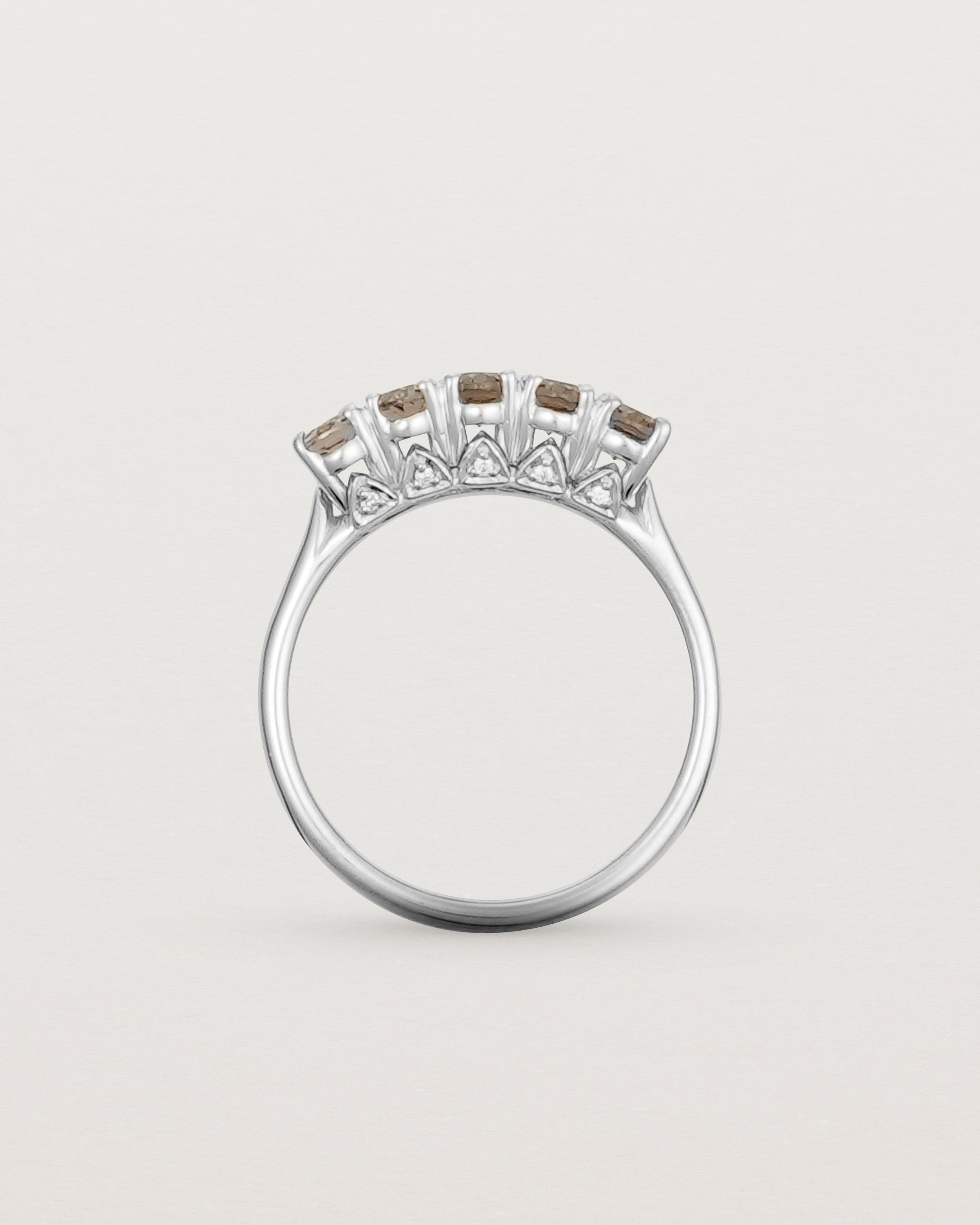 Standing view of the Fiore Wrap Ring | Smokey Quartz | White Gold.