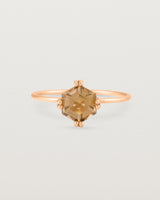 Front view of the Hexagon Ring | Smokey Quartz in Rose Gold.