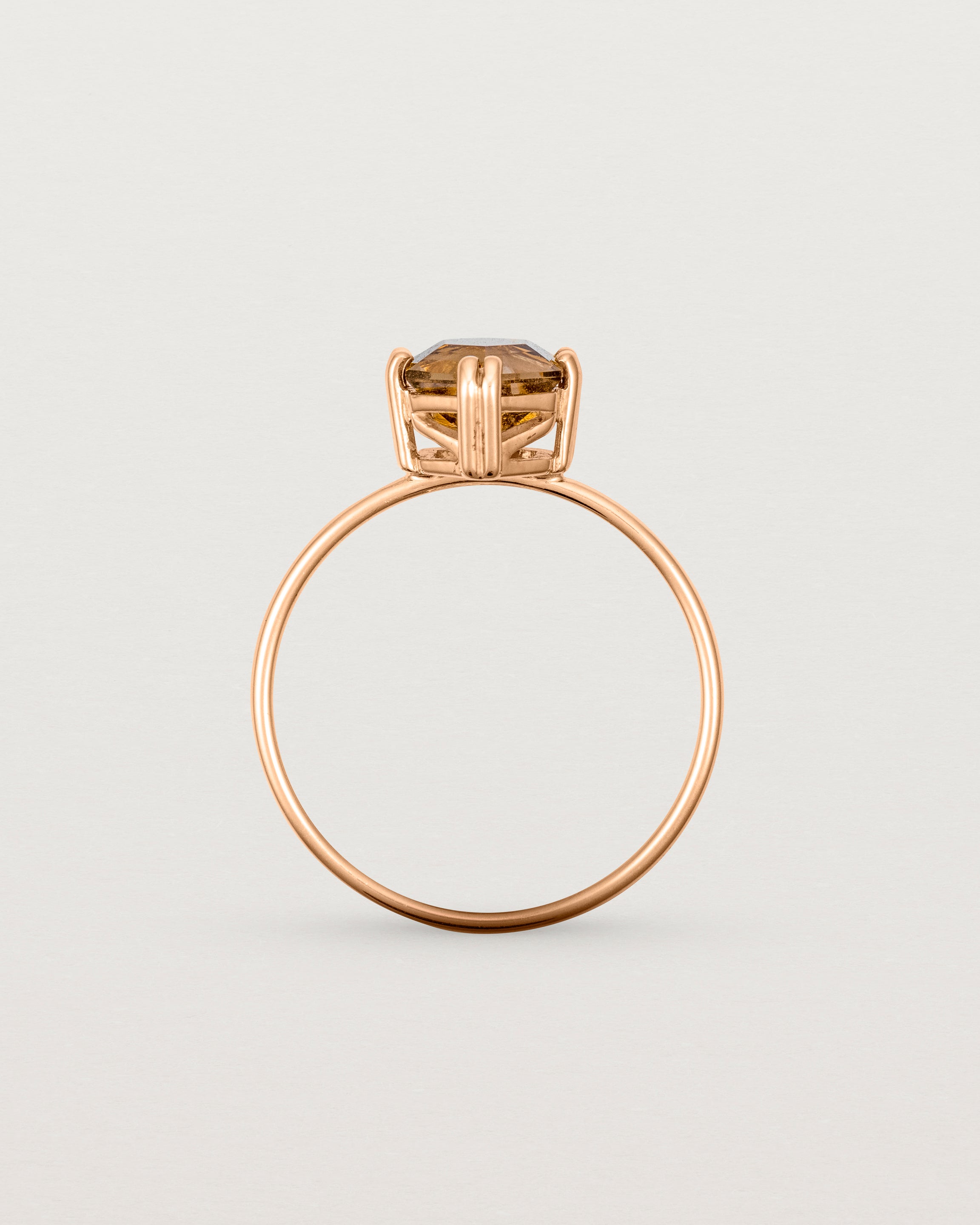 Standing view of the Hexagon Ring | Smokey Quartz in Rose Gold.