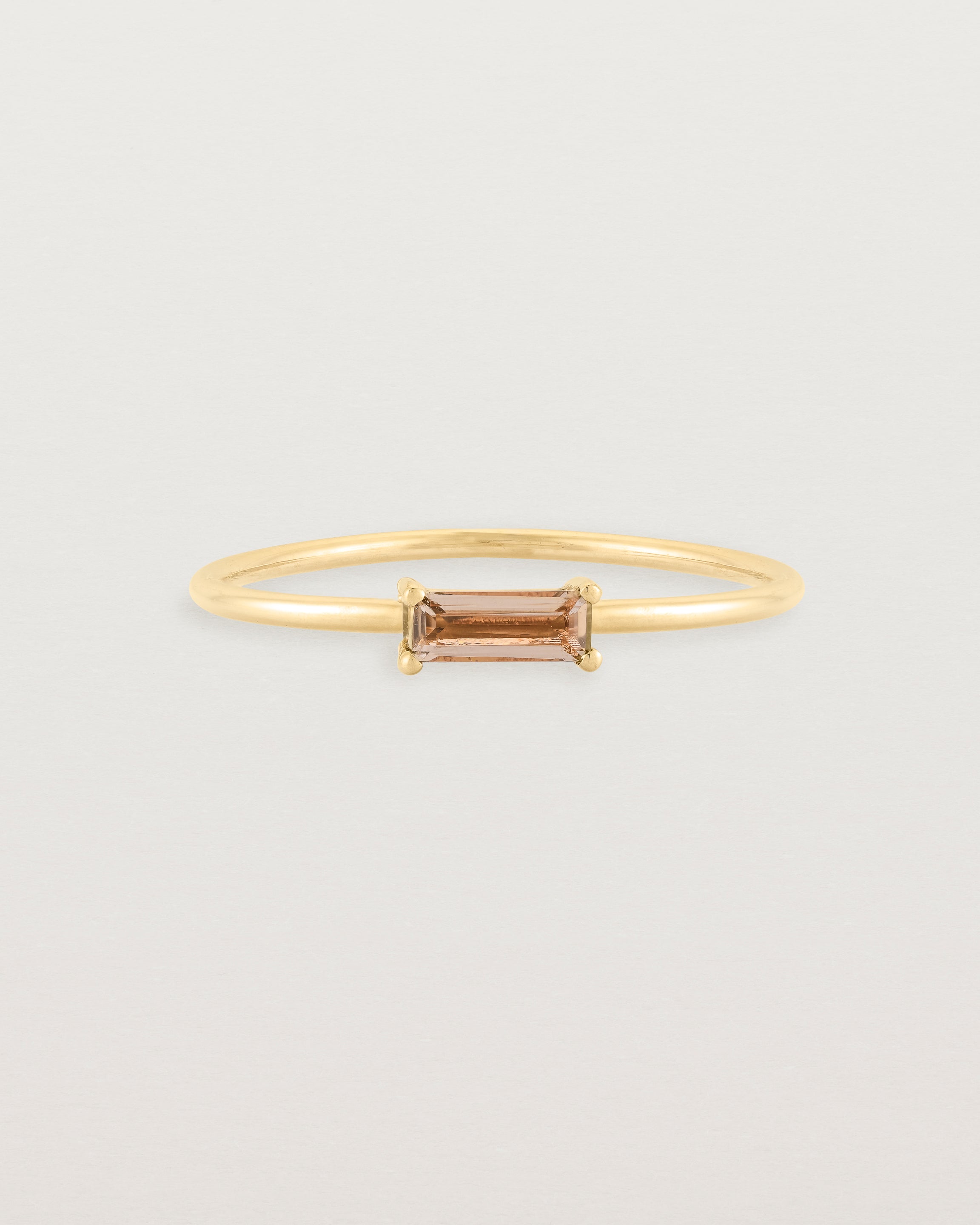 Front view of the Horizontal Baguette Ring | Smokey Quartz in Yellow Gold.