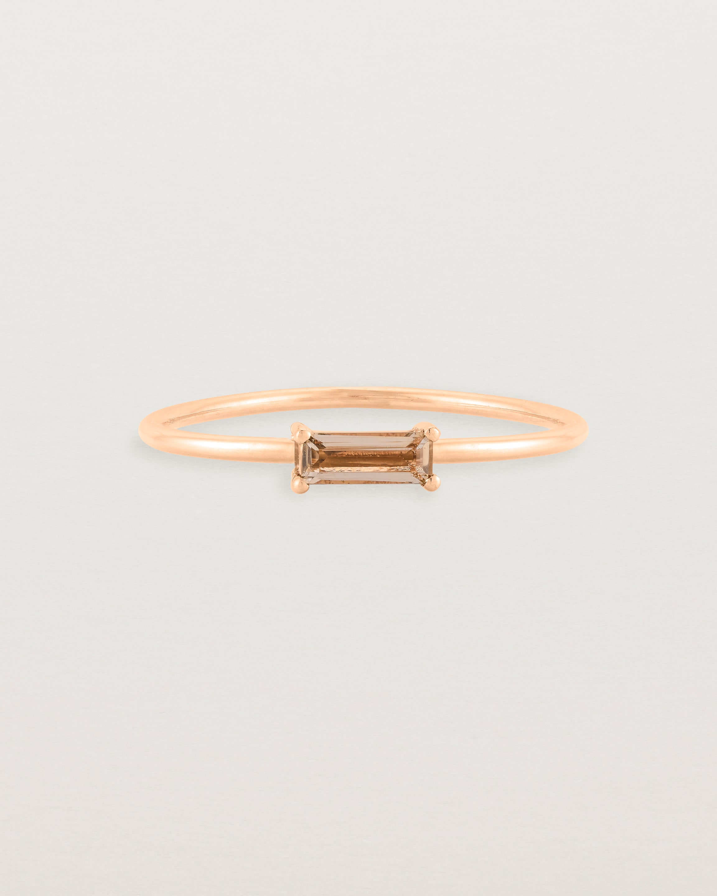Front view of the Horizontal Baguette Ring | Smokey Quartz in Rose Gold.