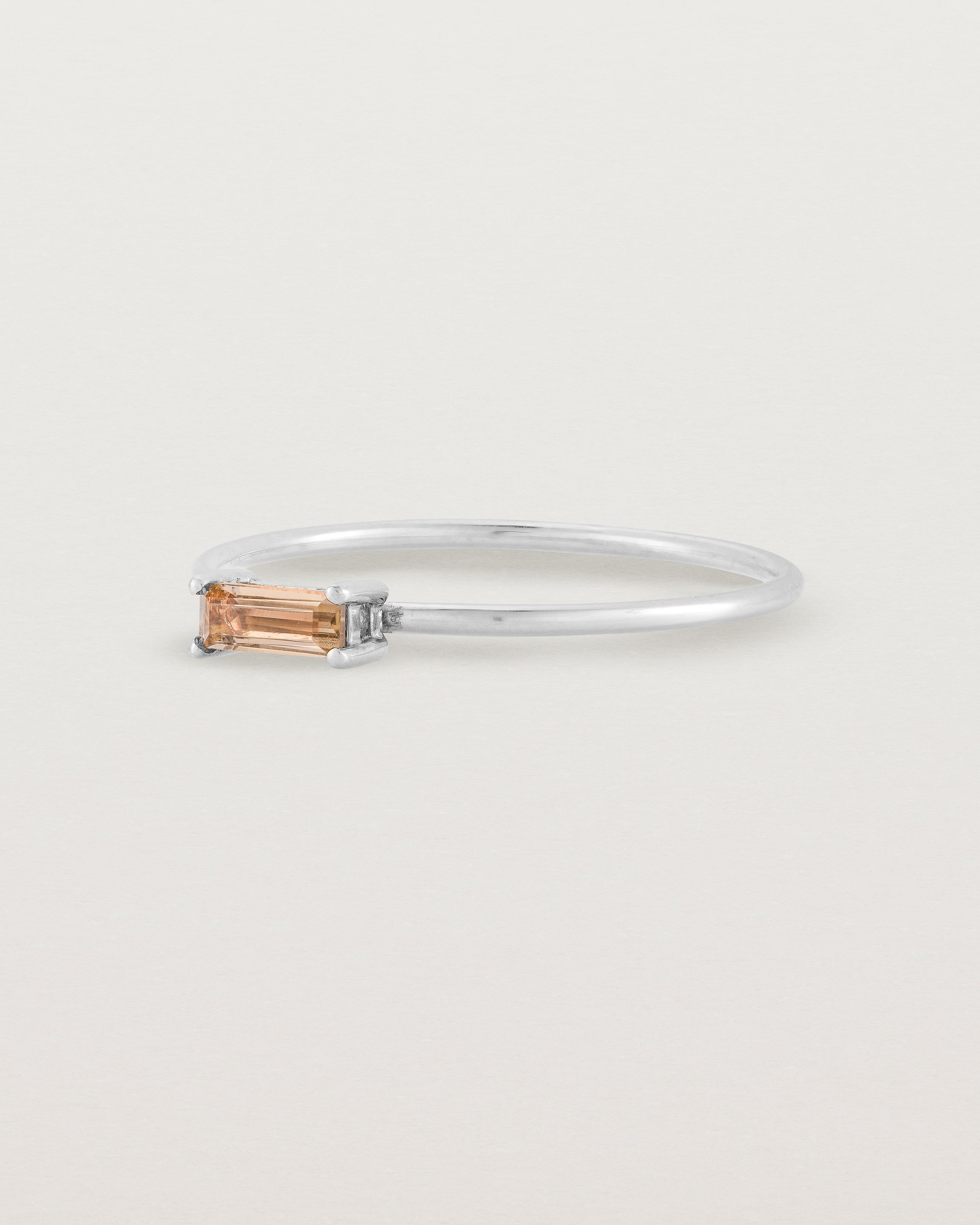 Angled view of the Horizontal Baguette Ring | Smokey Quartz in Sterling Silver.