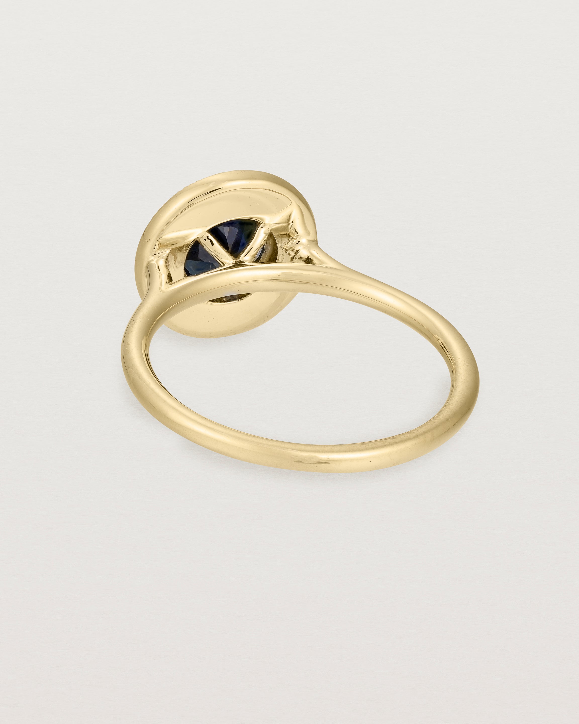 Back view of Imogen Halo Ring | Australian Sapphire & Diamonds in Yellow Gold.
