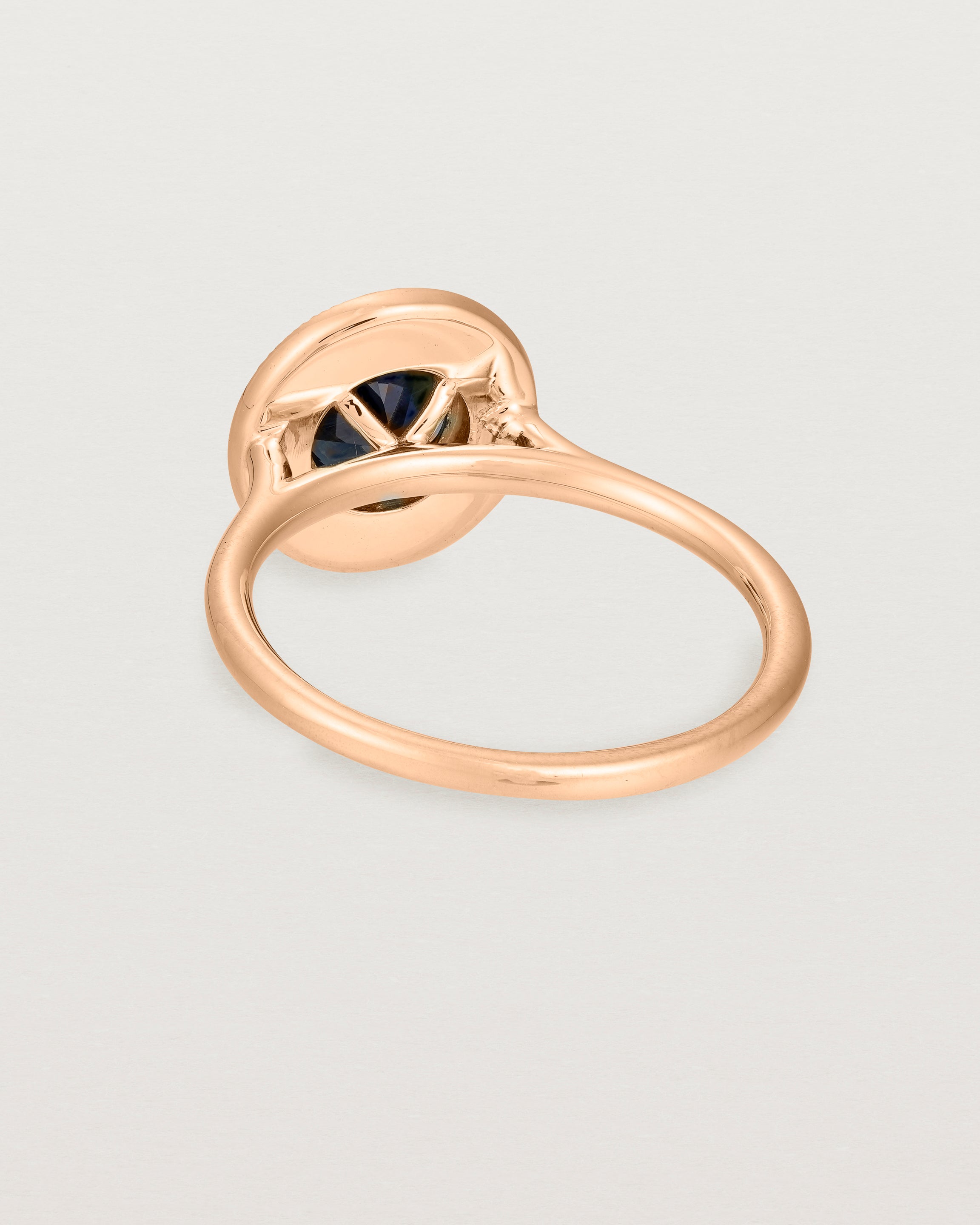 Back view of Imogen Halo Ring | Australian Sapphire & Diamonds in Rose Gold.