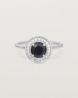 Front view of Imogen Halo Ring | Australian Sapphire & Diamonds in White Gold.