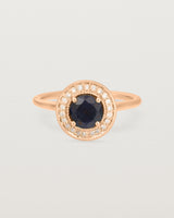 Front view of Imogen Halo Ring | Australian Sapphire & Diamonds in Rose Gold.