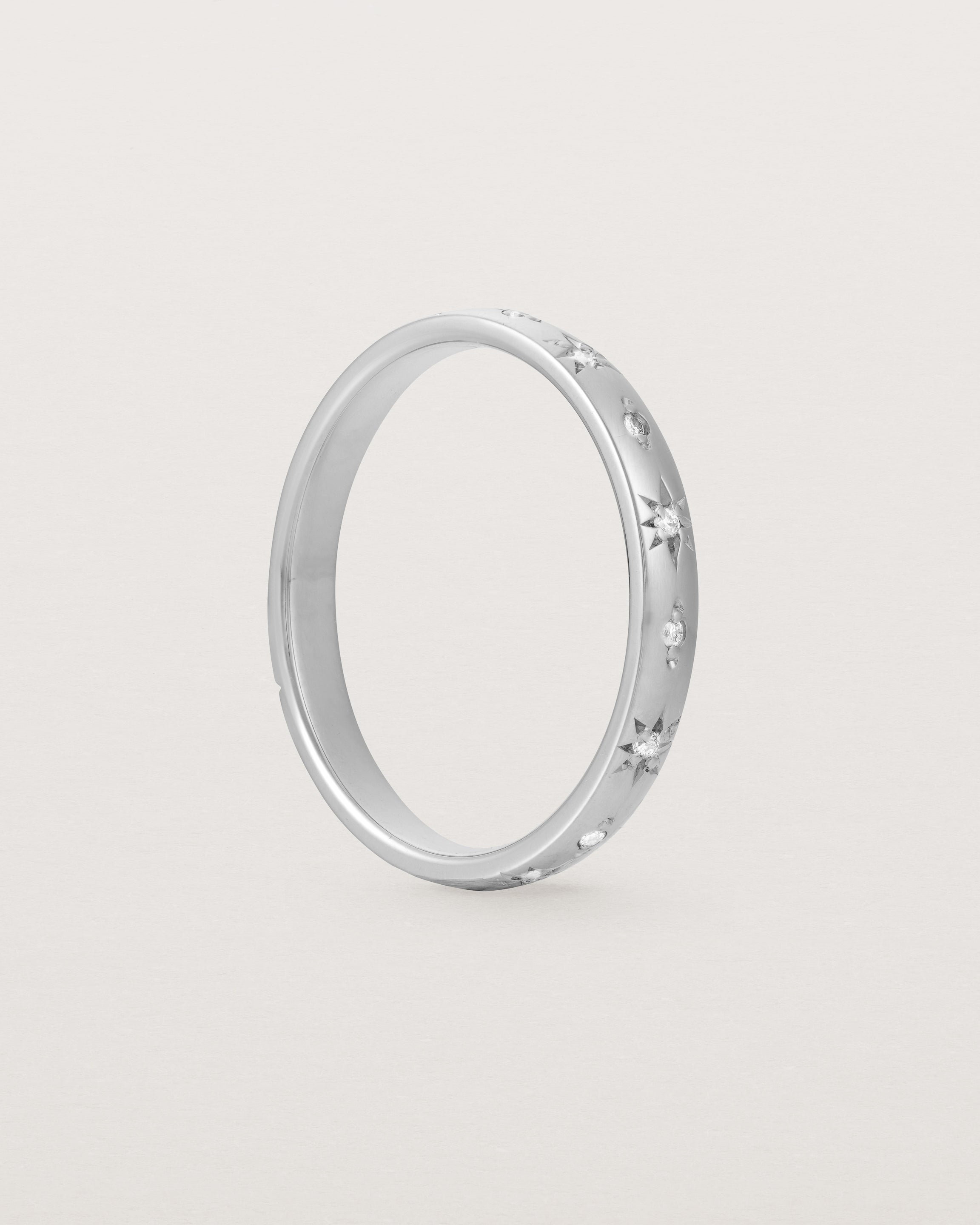 Standing view of the Leilani Ring | Diamonds | White Gold. 