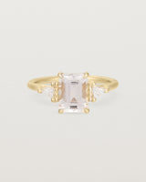 Front view of the Lille Ring | Morganite & Diamonds in Yellow Gold.