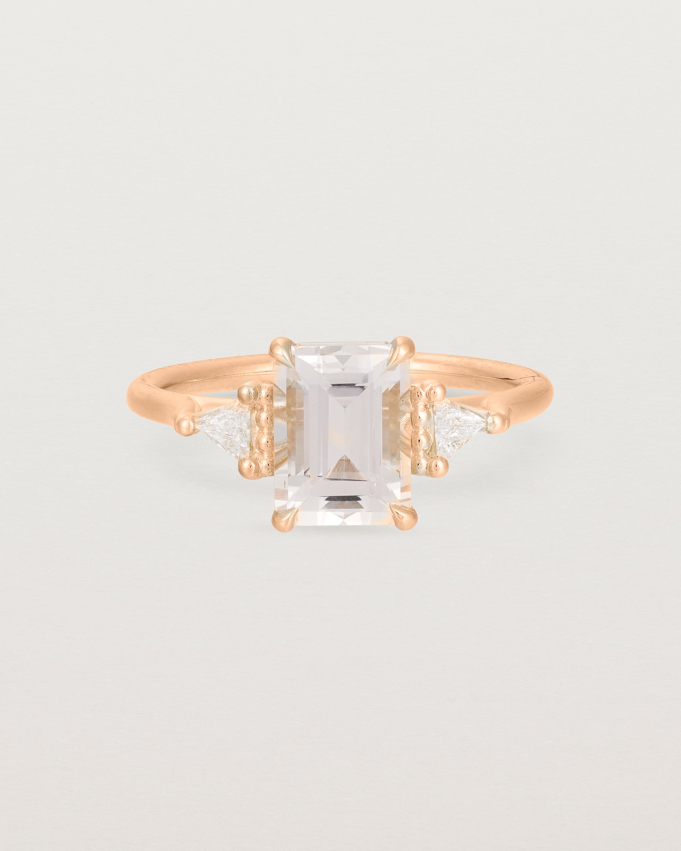 Front view of the Lille Ring | Morganite & Diamonds in Rose Gold.